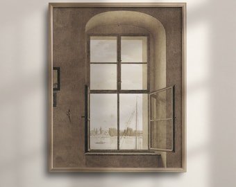 Vintage Window View Painting: European Farmhouse Art Print