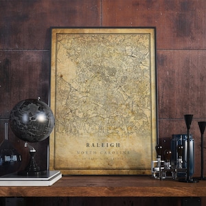 Raleigh Vintage Map Poster Wall Art | City Artwork Print | Antique, rustic, old style Home Decor | North Carolina prints gift | VM41