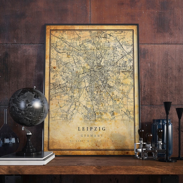 Leipzig Vintage Map Poster Wall Art | City Artwork Print | Antique, rustic, old style Home Decor | Germany prints gift | M573