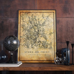 Stoke-on-Trent Vintage Karte Poster Wandkunst | Stadt Kunstwerk Druck | Antike, rustikale, alte Wohnkultur | Vereinigtes Königreich Drucke Geschenk | M499