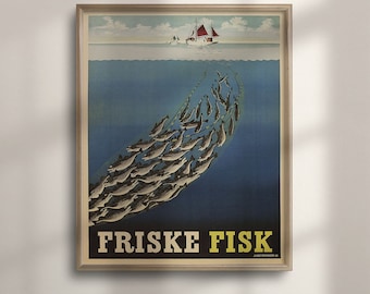Vintage Fishing Poster: Retro Kitchen Wall Art