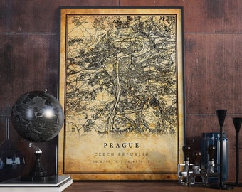 Prague Vintage Map Poster Wall Art | City Artwork Print | Antique, rustic, old style Home Decor | Czech Republic prints gift | M532