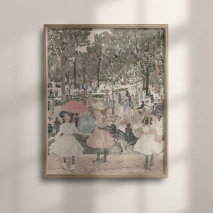 Charming Pastel Room Decor, Vintage Girl&#39;s Room Art, Antique Watercolor Carnival Painting, Vibrant Children&#39;s Room Artwork, C16-1088
