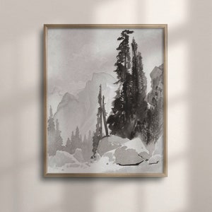 Rustic Tree Sketch, Vintage Nature Drawing, Antique Woodland Art, Botanical Wall Decor, Sepia Landscape, Neutral Home Decor, C16-767