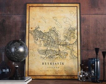 Reykjavík Vintage Map Print: Rustic Iceland Wall Art