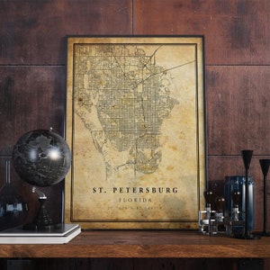 St. Petersburg vintage kaart poster kunst aan de muur | Stadskunstwerk afdrukken | Antieke, rustieke, oude stijl Home Decor | Florida drukt cadeau af | VM79