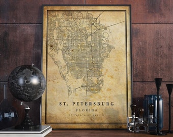 St. Petersburg Vintage Map Poster Wall Art | City Artwork Print | Antique, rustic, old style Home Decor | Florida prints gift | VM79