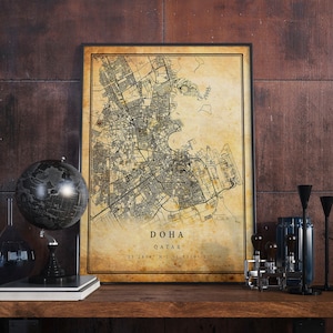 Doha Vintage Map Poster Wall Art | City Artwork Print | Antique, rustic, old style Home Decor | Qatar prints gift | M691