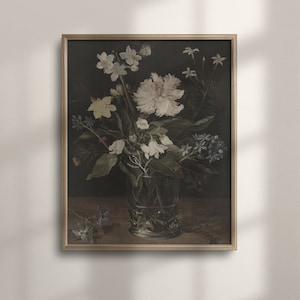 Arte de pared botánico antiguo, pintura de naturaleza muerta vintage, cartel de flor de jarrón, decoración botánica clásica, decoración floral vintage para el hogar, C16-823