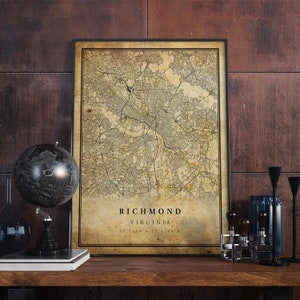 Richmond Vintage Karte Poster Wandkunst | Kunstdruck | Antike, rustikale, alte Stil Wohnkultur | Virginia druckt Geschenk | VM98