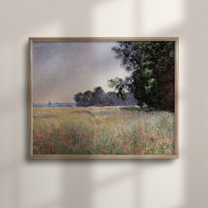 Arte impressionista clássica, campo de aveia e papoula Giverny, arte vintage de qualidade de museu, pôster de alta qualidade, campo francês, C16-278