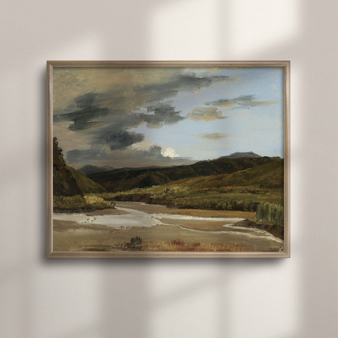 Vintage Warm Moody Landscape Art, River Scenery Poster, Modern