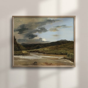 Vintage River Landscape Art Print: Moody Farmhouse Wall Decor