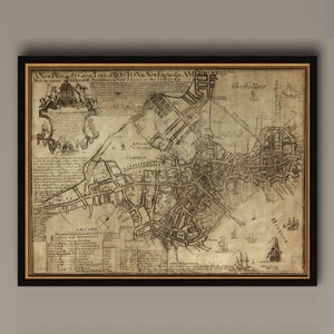 Mapa antigo de Boston 1769 Mapa histórico de Boston Mapa antigo de Boston Arte de parede de Boston, AM23