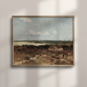 Rustic Wall Decor, Antique Farmhouse Art, Vintage Landscape Painting, French Country Decor, Countryside Print, C16-186