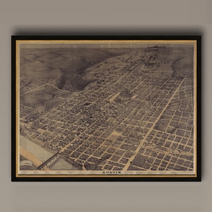 Map of Austin, Texas ... 1887.  Vintage restoration hardware home Deco Style old wall reproduction map print., AM15