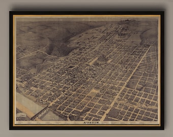 Austin Texas Map Print: 1887 Vintage Style Home Decor