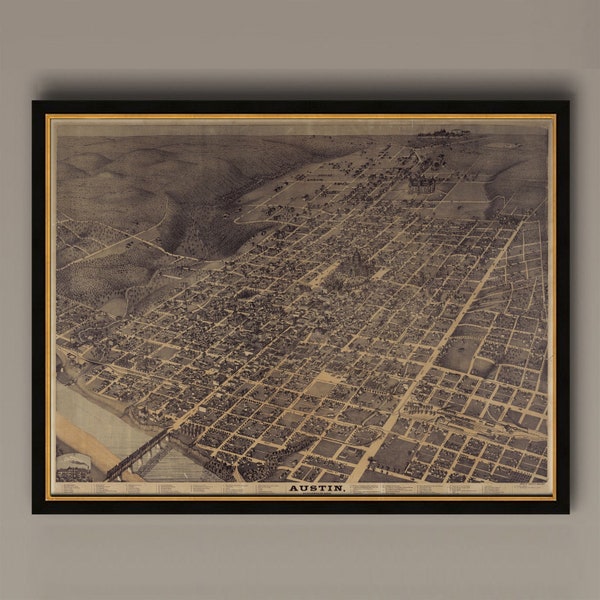 Austin Texas Map Print: 1887 Vintage Style Home Decor
