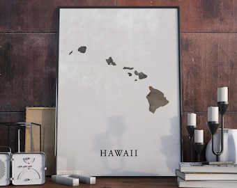 Vintage Style Hawaii Map Print: Travel Wall Art