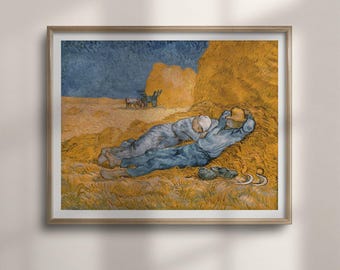Noon Rest from Work Print: Van Gogh Farmhouse Wall Art, Harvest Scene after Millet