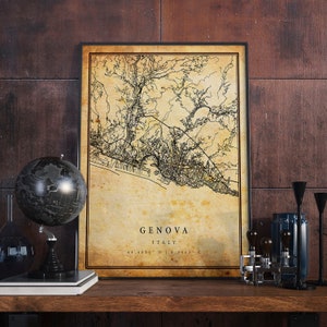 Genova Vintage Map Poster Wall Art | City Artwork Print | Antique, rustic, old style Home Decor | Italy prints gift | M746