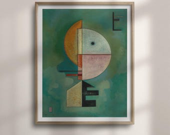 Upward Print: Vasily Kandinsky Abstract Wall Art, Geometric Forms in Rose and Green