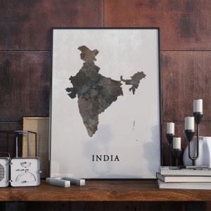 Impression de carte de style vintage de l'Inde, affiche de carte de l'Inde, cadeau, décor d'art de mur de l'Inde, impression de carte, grand-mère de cadeau, VO208