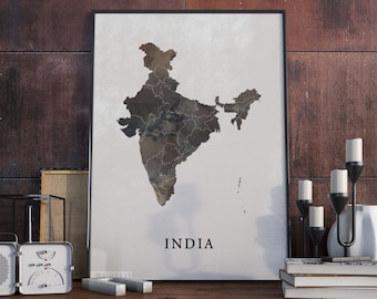 Vintage Style India Map Print: India Wall Art Decor