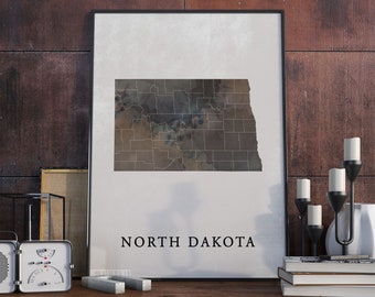Vintage North Dakota Map Print: Travel Poster Wall Art
