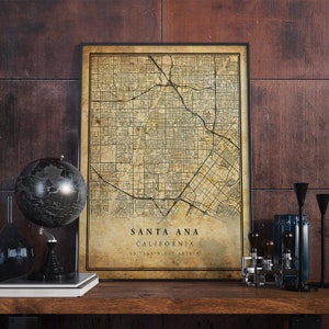 Santa Ana Vintage Map Poster Wall Art | City Artwork Print | Antique, rustic, old style Home Decor | California prints gift | VM57