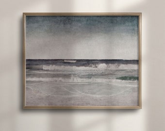 Vintage Beach Seascape Painting: Coastal Wall Art