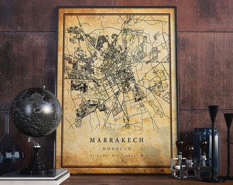 Marrakech Map Print: Vintage City Artwork, Morocco Home Decor