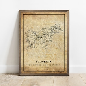 Slowenien Vintage Karte Posterdruck, Landstraße Straßenkarte Wandkunst, Landkarte, Landkarte, C15-113