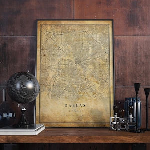 Dallas Vintage Map Poster Wall Art | City Artwork Print | Antique, rustic, old style Home Decor | Texas prints gift | VM9