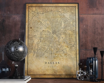 Dallas Texas Map Print: Vintage Style City Artwork
