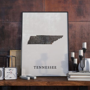 Impression de carte de style vintage du Tennessee, affiche de carte du Tennessee, cadeau, décor d'art mural du Tennessee, décor vintage, cadeau pour la nièce, VO49