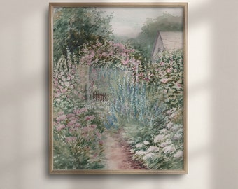 French Farmhouse Watercolor Print: Summer Garden Landscape