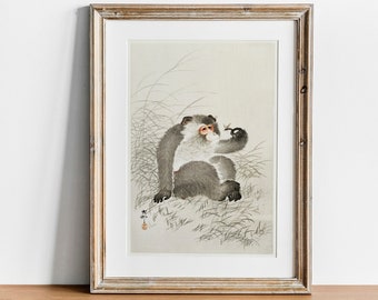Ohara Koson Monkey Print: Antique Japanese Art Reproduction