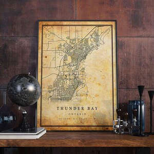 Thunder Bay Vintage Map Poster Wall Art | City Artwork Print | Antique, rustic, old style Home Decor | Ontario prints gift | M357