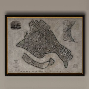 Antike Karte von Venedig, Venedig Karte 19.Jahrhundert, feine Reproduktion, Vintage Dekor, Panorama von Venedig, Kunstdruck, AM69