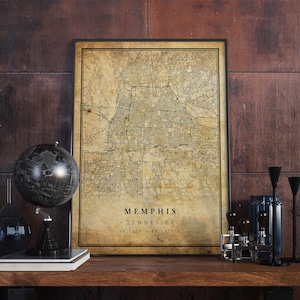 Memphis Vintage Map Poster Wall Art | City Artwork Print | Antique, rustic, old style Home Decor | Tennessee prints gift | VM25