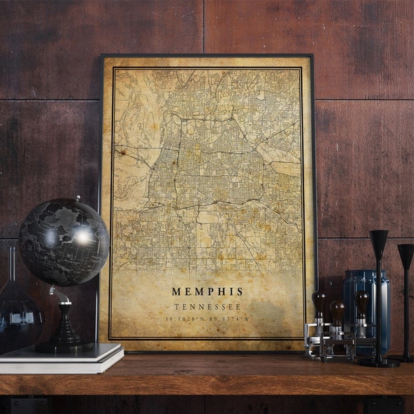 Memphis Vintage Map Poster Wall Art | City Artwork Print | Antique, rustic, old style Home Decor | Tennessee prints gift | VM25