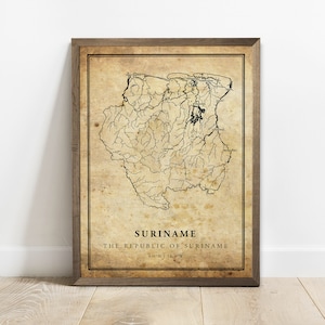 Suriname vintage kaart poster print, land straat wegenkaart kunst aan de muur, landkaart print, land prints, C15-121