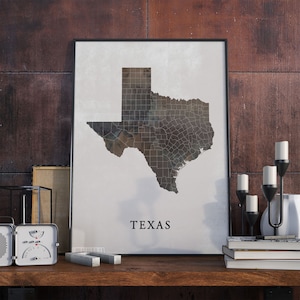 Texas vintage style map print, Texas map poster,  gift, Texas wall art decor, vintage illustration, gift for nana, VO50