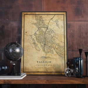 Vallejo Vintage Karte Poster Wandkunst | Kunstdruck | Antike, rustikale, alte Stil Wohnkultur | Kalifornien druckt Geschenk | VM225