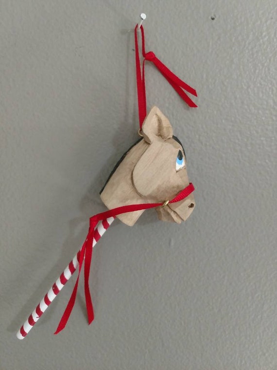Hand Carved Wooden Stick Horse Ornament Etsy