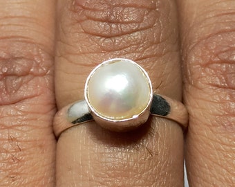 Anello di perle naturali, anello in argento perlato, anello in argento sterling 925, anello di pietra sciolta AAA, anello di perle d'acqua dolce, anello per le donne, regalo per lei, 8 US