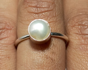 natuurlijke parel ring, parel zilveren ring, 925 sterling zilveren ring, AAA losse stenen ring, zoetwater parel ring, ring voor vrouwen, cadeau voor haar, 8 US