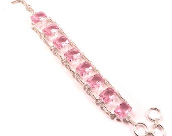 Pulseiras de Kunzita Rosa, Pulseira de Kunzita em Prata Esterlina 925, Pulseiras de Kunzita Rosa, Joias Vintage, Presentes de Aniversário para Ela