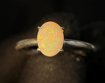 Bague opale d'Éthiopie naturelle, Bague en argent sterling 925, Bagues d'opale éthiopienne Welo coupées au feu, Pierre ovale, Pierre de naissance d'octobre, Gifs d'anniversaire